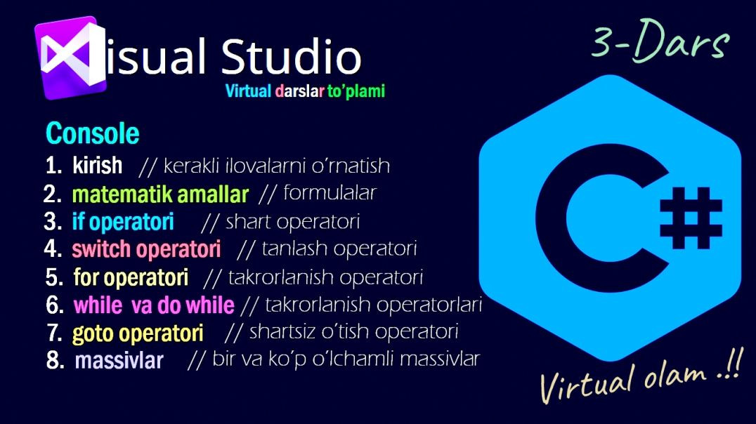 Visual Studio C#  switch operatori (3-dars)